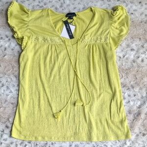 Alison Andrews Flutter Sleeve V-Neck Tassel Tee